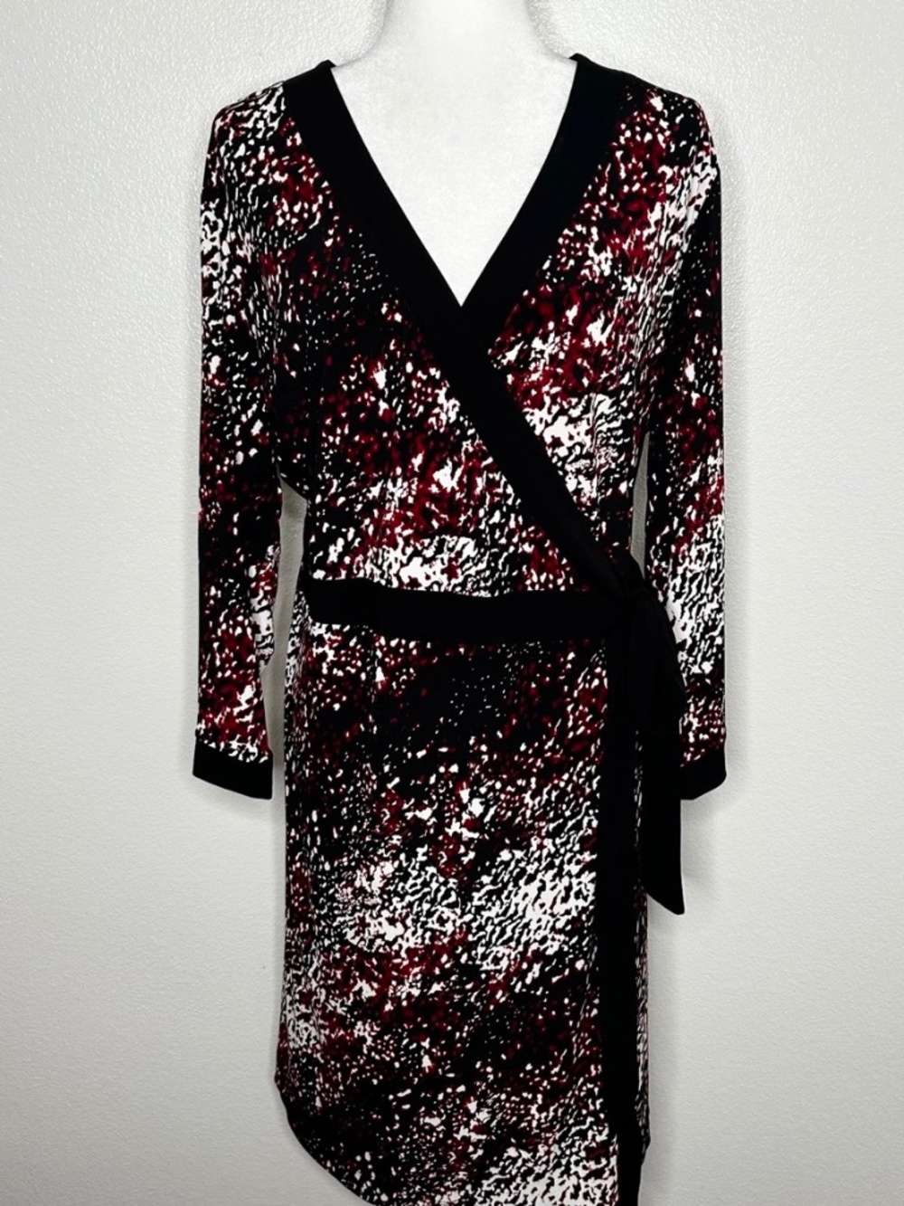 Style & Co Womens Black & Burgundy Printed Long Sleeve Wrap Dress Size 2X